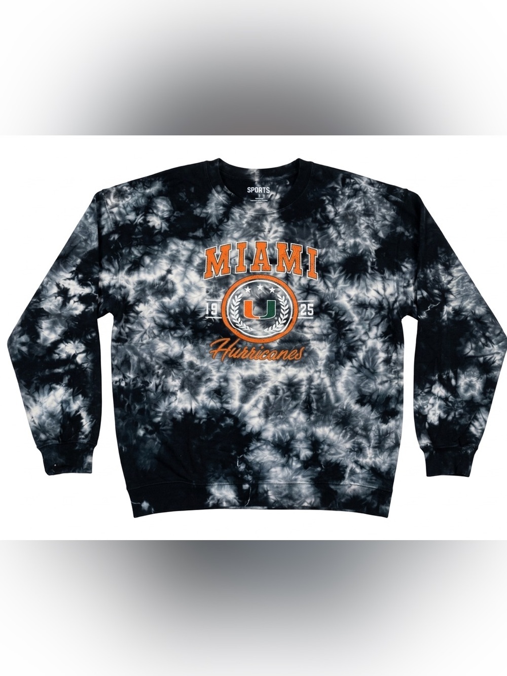 Miami Hurricanes Black & Gray Tie-Dye Crewneck Sweatshirt size large